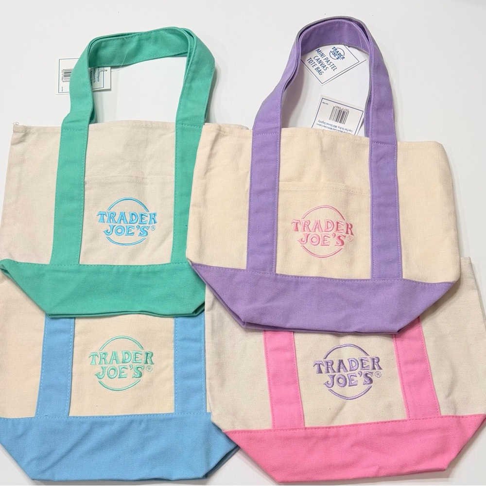 Trader Joe's Canvas Tote Bag  - Green, Purple, Pink, blue